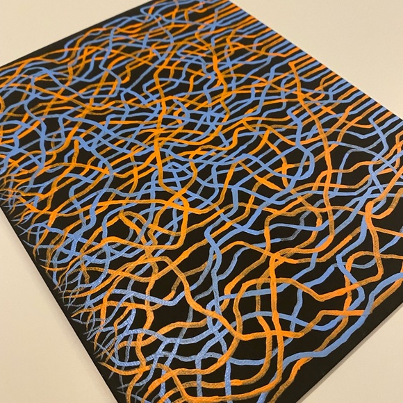 Orange and Blue Mycelium Network Painting - Black Background - Original Art - Picture 8 of 13